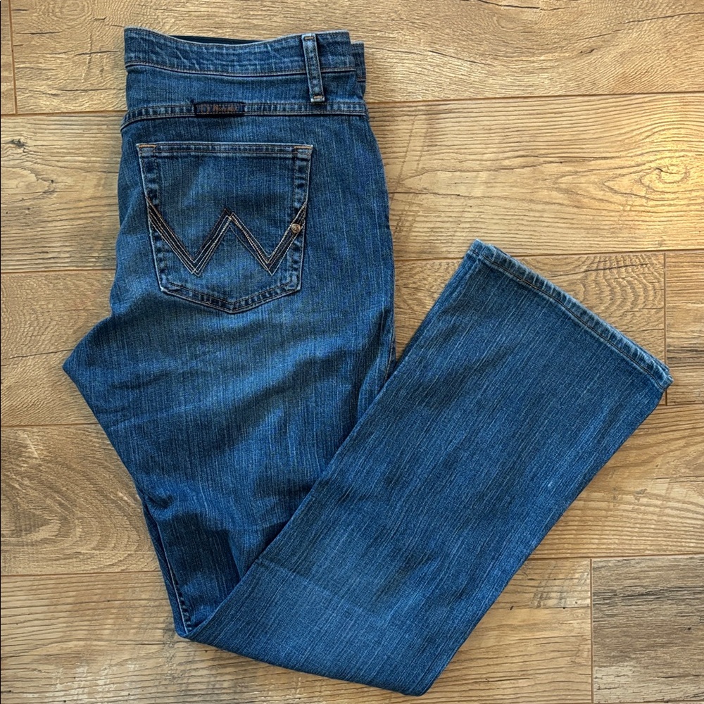Wrangler Q-Baby No Gap Waistband Straight Leg Denim Blue Jeans womens size 32x33